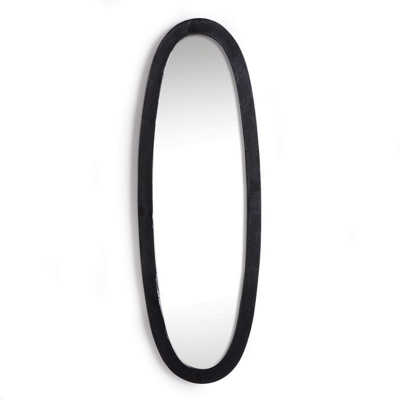Tall Oval Black Wood Wall Mirror