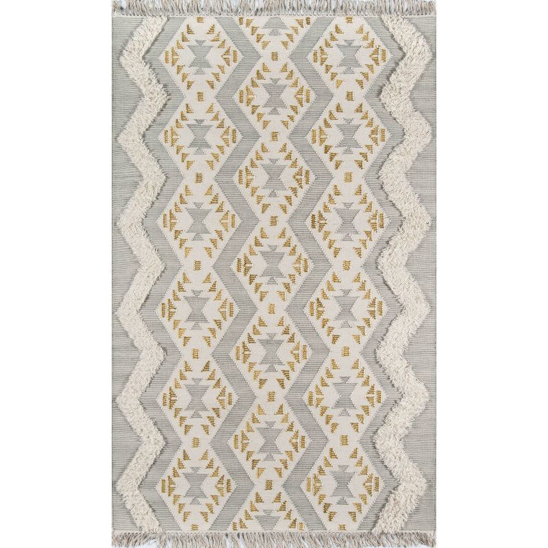 Handmade Tufted Geometric Gray Wool Rectangular Rug 3' x 5'