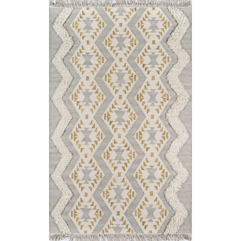 Handmade Tufted Geometric Gray Wool Rectangular Rug 3' x 5'