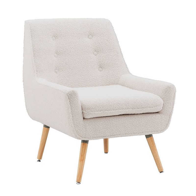 Natural Faux Sherpa Upholstered Accent Chair with Wood Legs