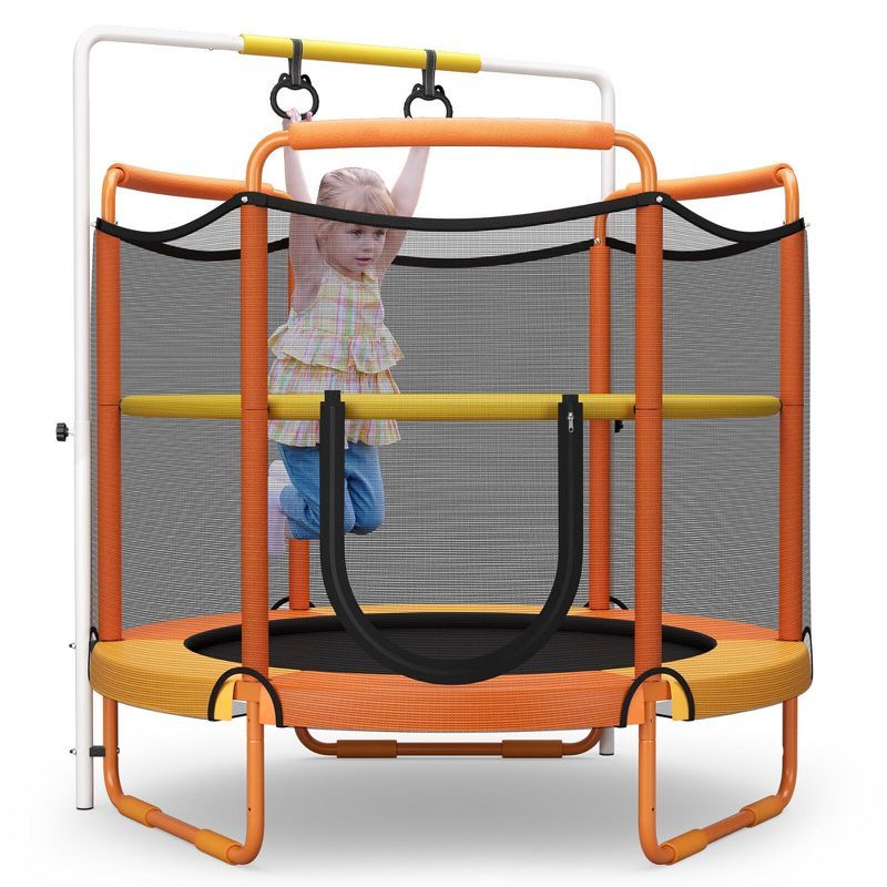 5FT Orange Kids Trampoline with Enclosure Net and Gymnastic Rings