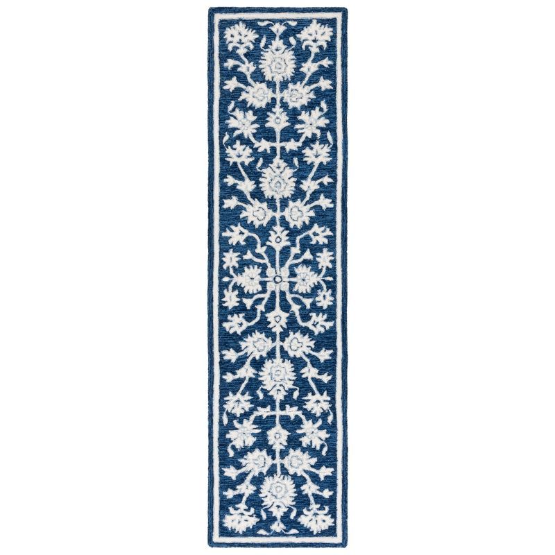 Handmade Navy and Ivory Wool Tufted Runner Rug 2'-3" x 9'