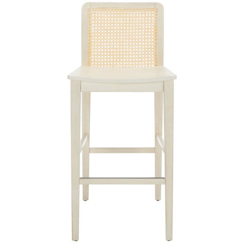 Benicio White and Natural Rubberwood Rattan Bar Stools, Set of 2