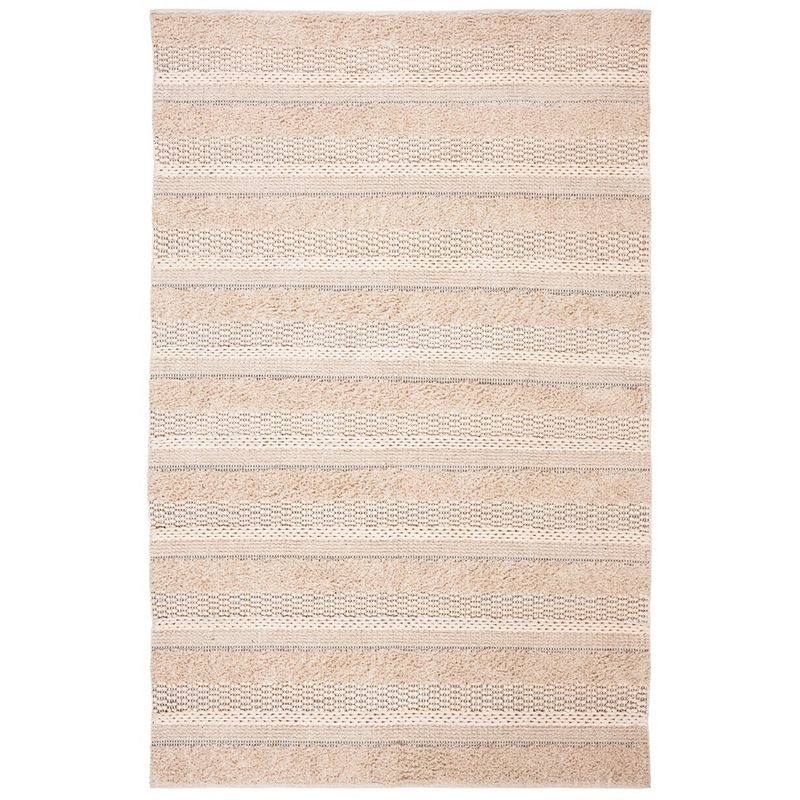 Ivory Striped Handwoven Wool and Cotton Area Rug 4' x 6'