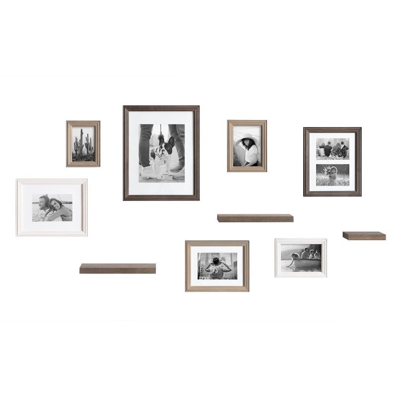 Farmhouse Graywash Gallery Wall Frame and Shelf Kit, Set of 10