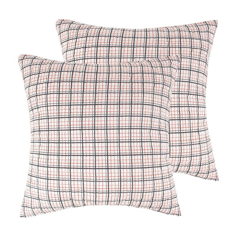 Leonora Geometric Black and Pink Cotton Euro Sham Set