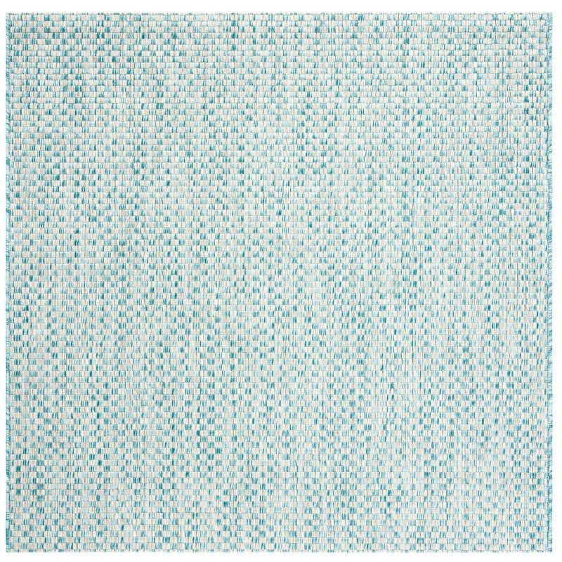 Light Blue and Grey Square Synthetic Indoor/Outdoor Rug