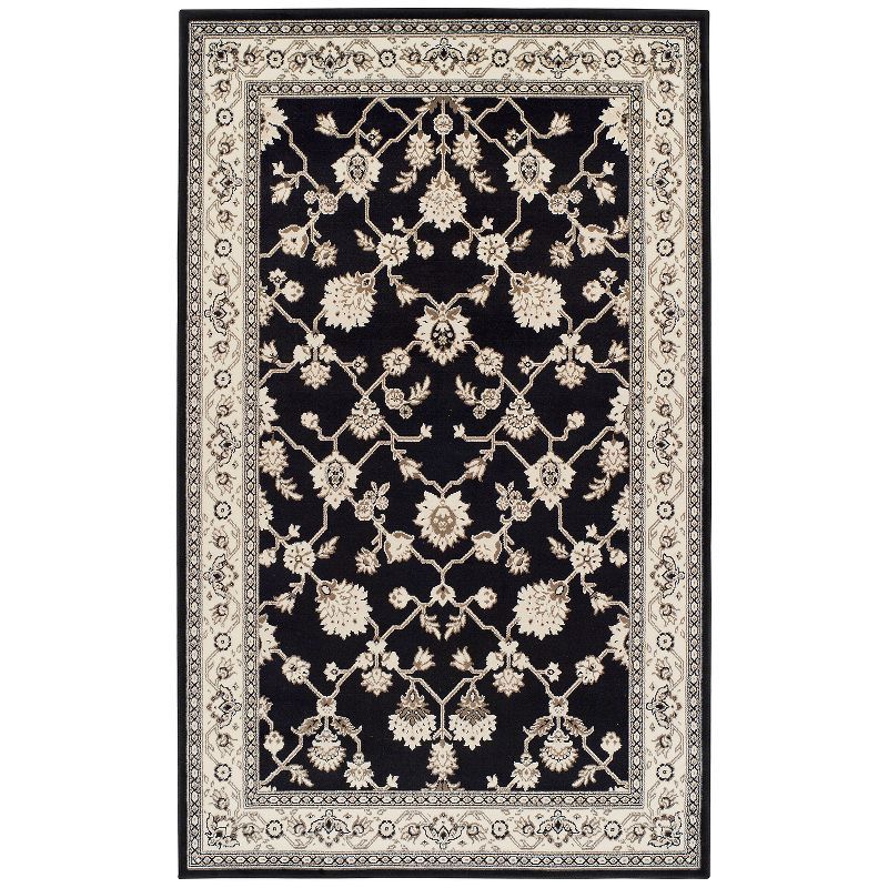 Black Floral Synthetic Traditional Indoor Area Rug