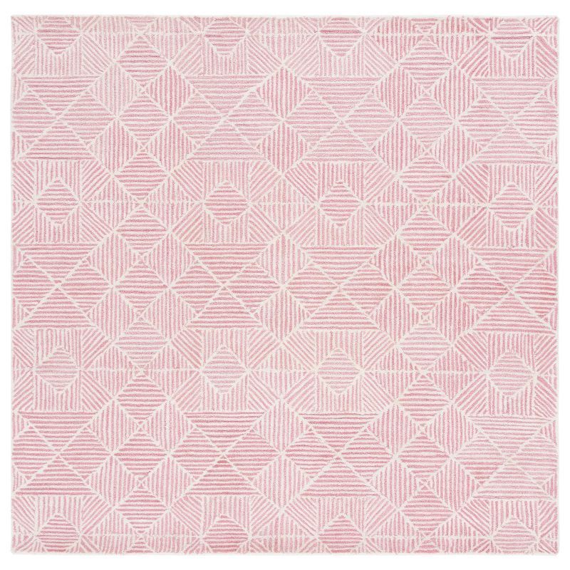 Handmade Pink and Ivory Tufted Wool Square Rug