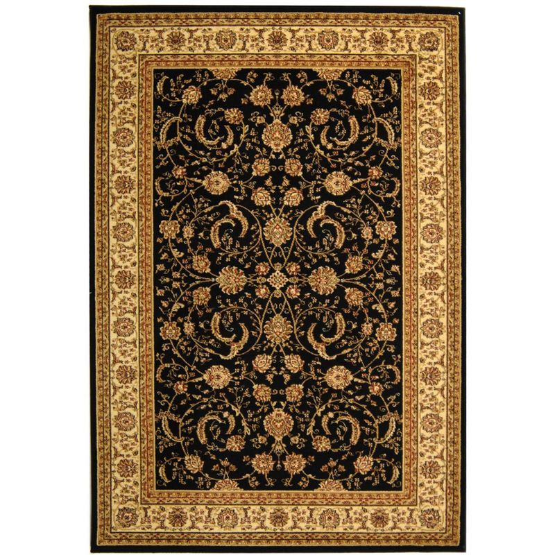 Black Floral Synthetic 6' x 9' Rectangular Area Rug