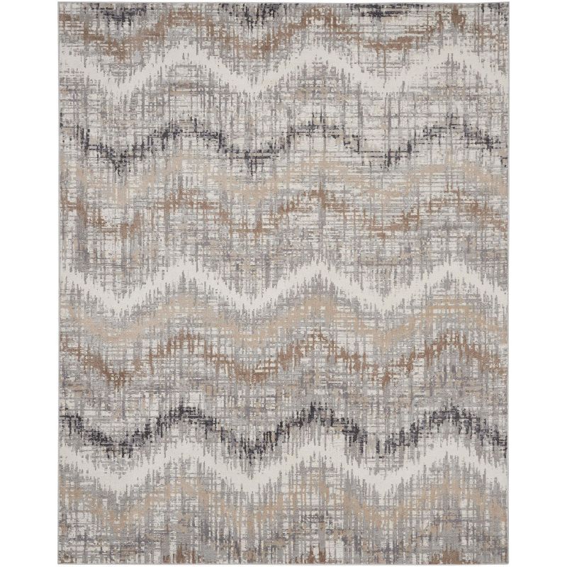 Modern Abstract Chevron 8' x 10' Grey Ivory Synthetic Area Rug