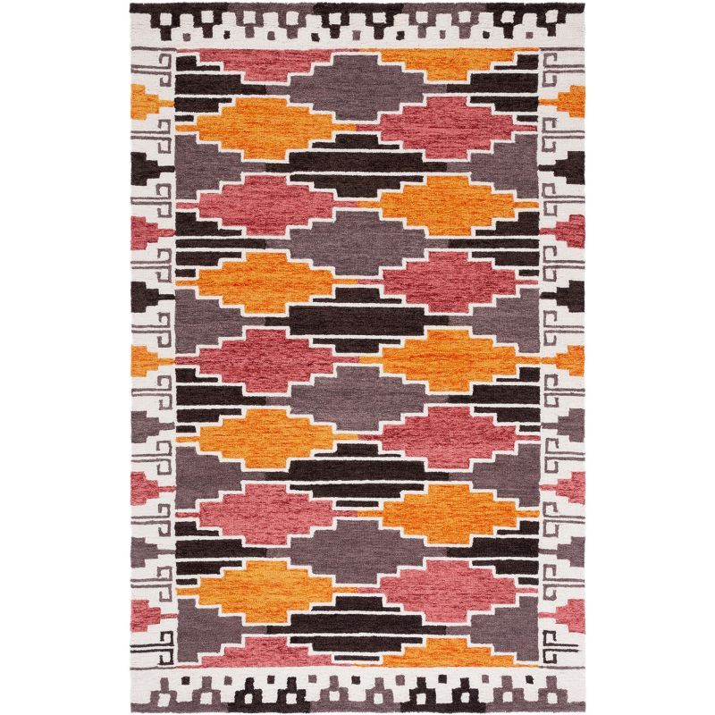 Hand-Tufted Black and Rust Wool Geometric Area Rug