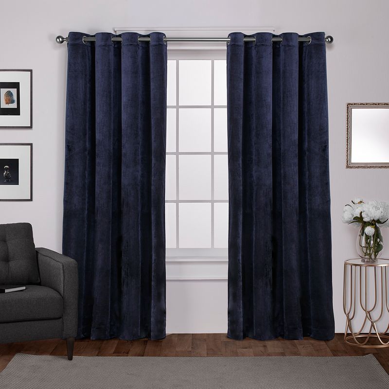 Navy Velvet Grommet Top Light-Filtering Curtain Panel Pair, 54"x84"