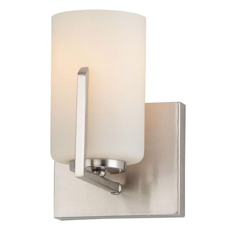 Modernist Inspired Satin Nickel Wall Sconce with White Glass