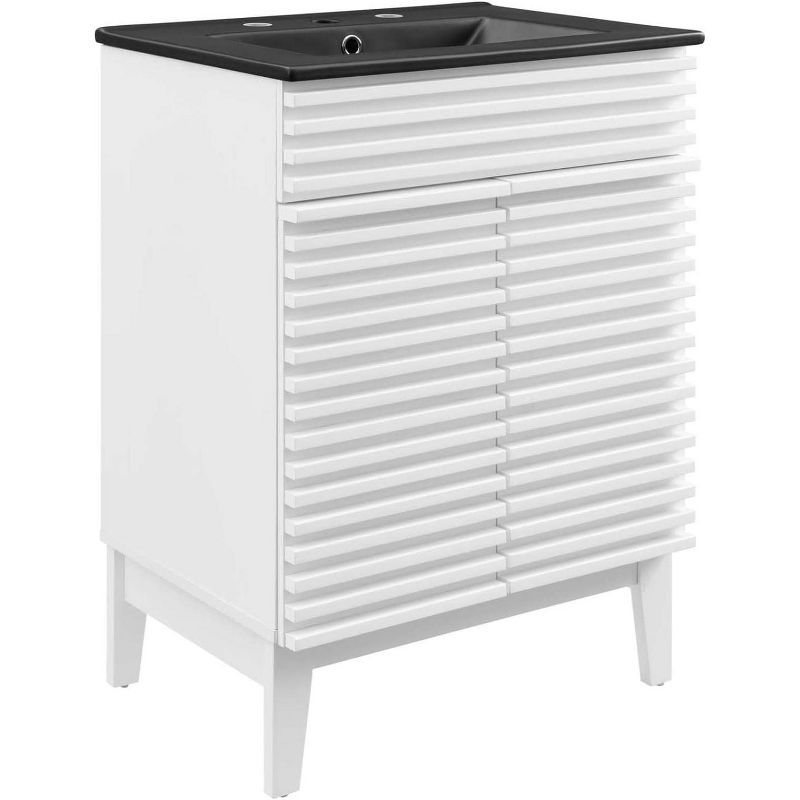 White and Black Ceramic Top Mid-Century Modern Bathroom Vanity