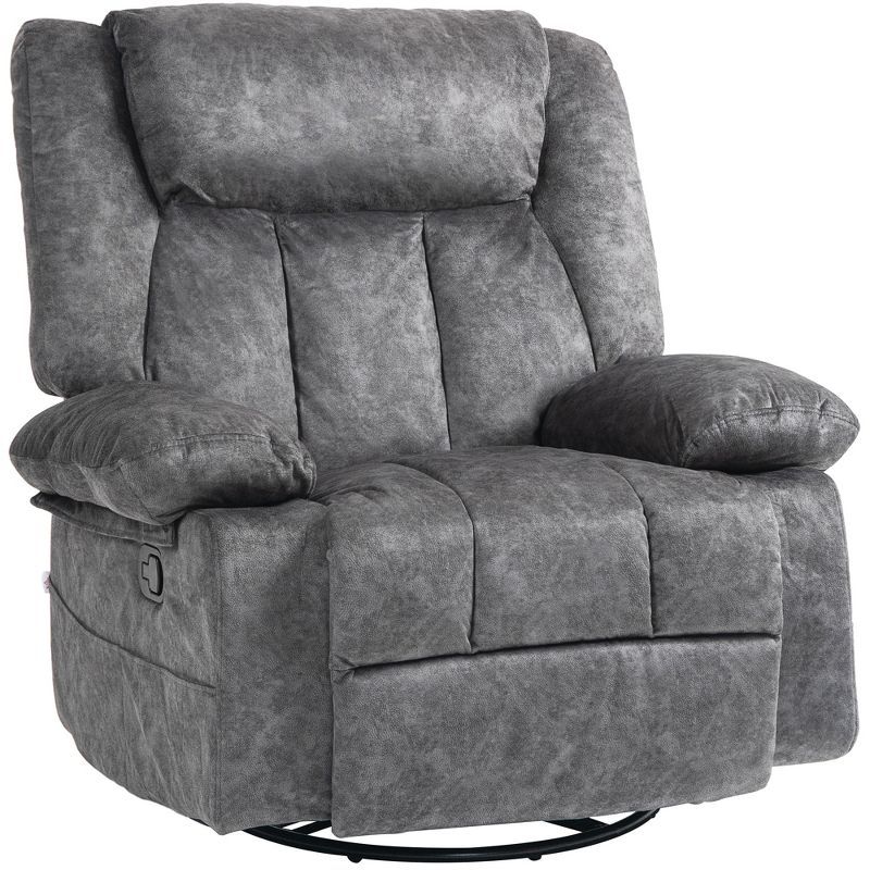 Charcoal Gray Velvet Swivel Recliner Chair with Metal Base