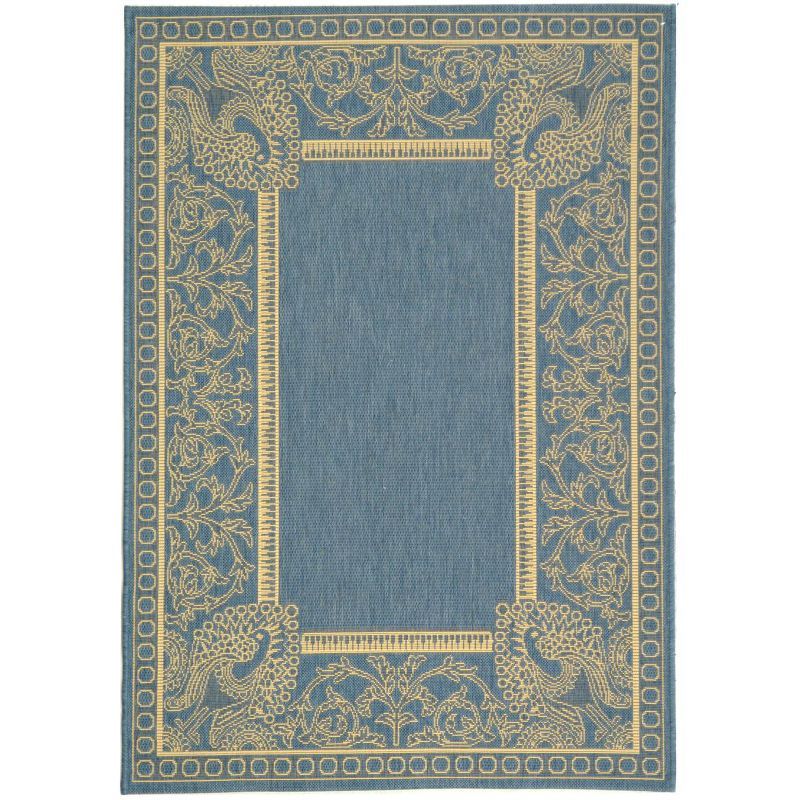 Blue and Natural Rectangular Stain-Resistant Synthetic Area Rug