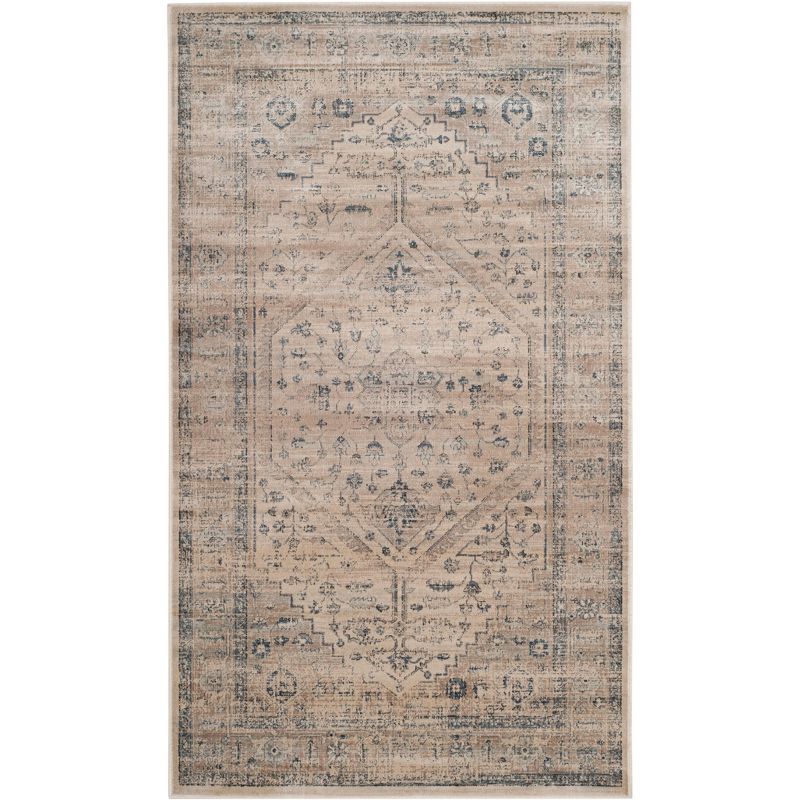 Stone and Blue Rectangular Viscose Area Rug