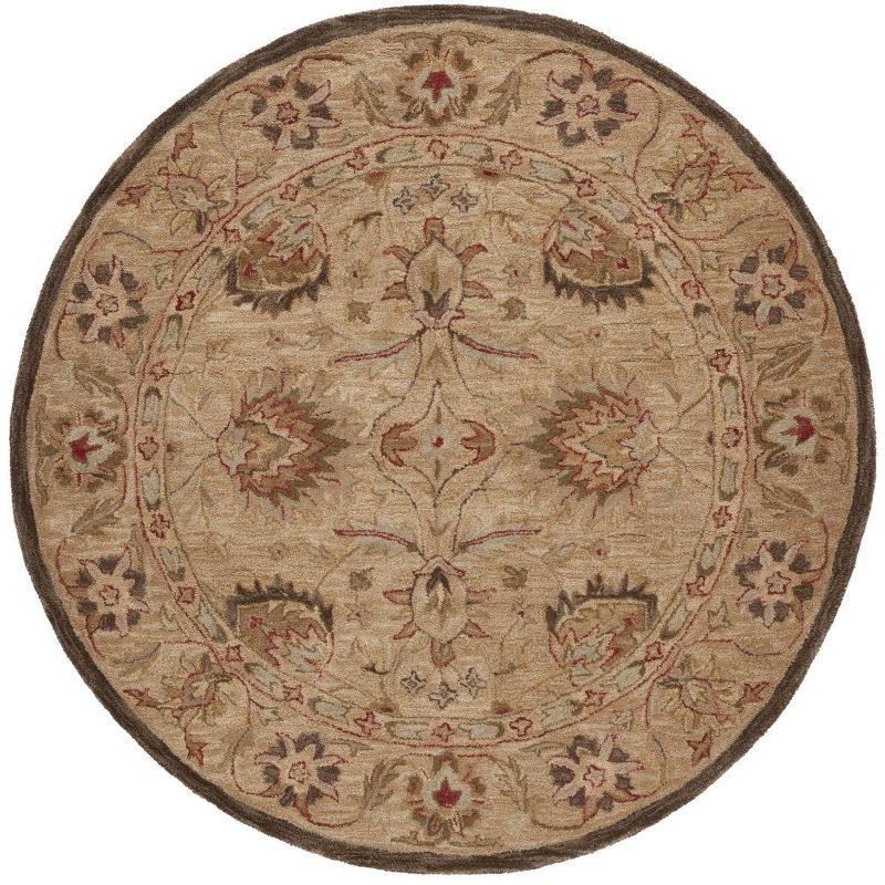Beige Floral Handmade Wool Round Tufted Rug, 4' x 4'