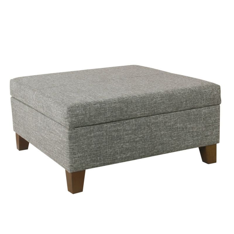 Luxury Slate Gray 32" Square Storage Ottoman with Walnut Legs