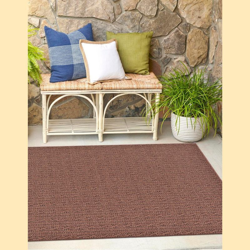 Easy-Care 6'x6' Square Brown Stripe Outdoor Rug