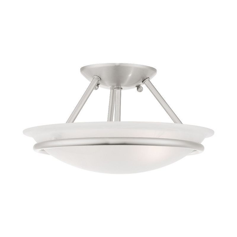 Elegant Alabaster Glass Bowl 2-Light LED Semi Flush Mount in Brushed Nickel