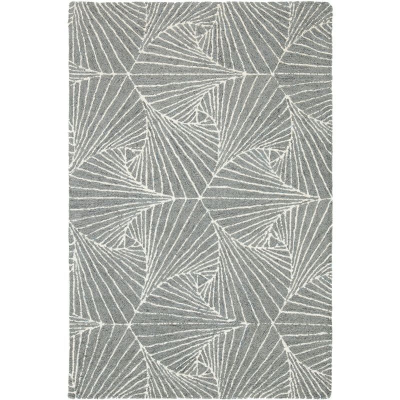 Grey and Ivory Hand-Tufted Wool Geometric Area Rug 4' x 6'