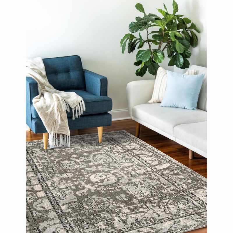 Reversible Easy Care Gray Synthetic 6' x 9' Area Rug