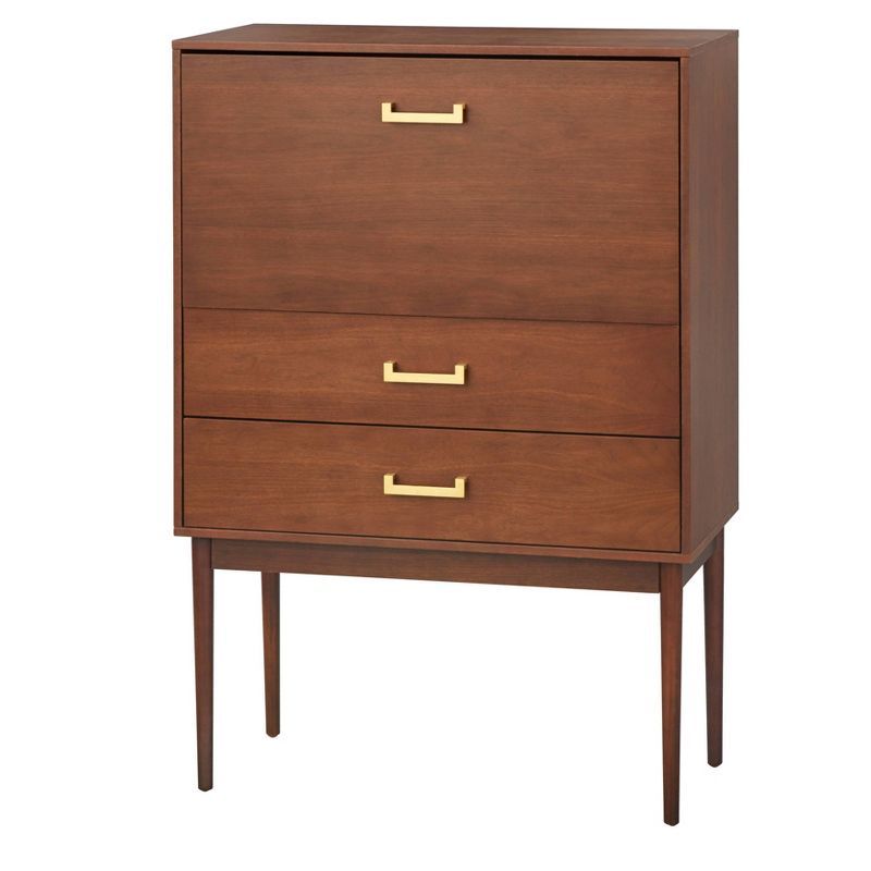 Jasper Walnut Tall Bar Cabinet with Brass Handles