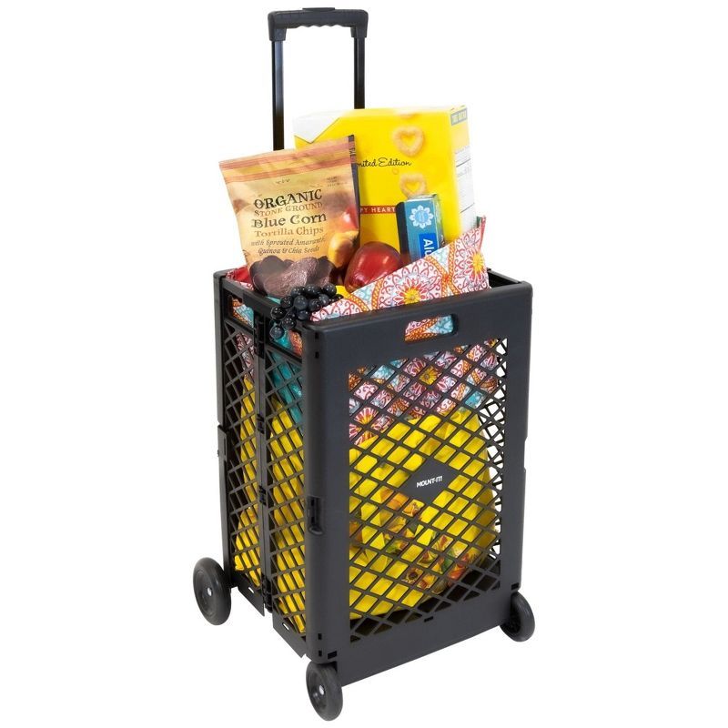 Black Foldable Mesh Utility Cart with Telescopic Handle