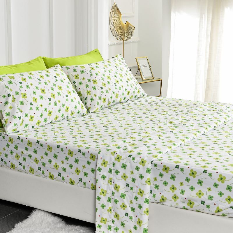 King Green Floral Microfiber Deep Pocket Bed Sheet Set