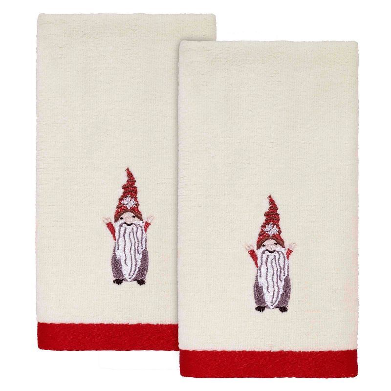 Ivory and Red Cotton Velour Christmas Gnome Fingertip Towels, Set of 2