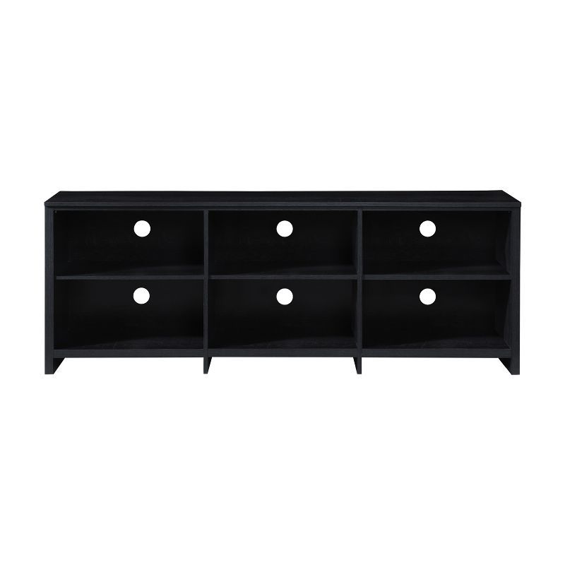 Modern Black Oak 65" TV Stand with 6 Open Shelves