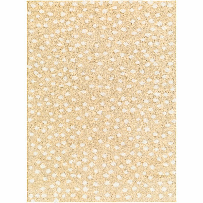 Bernt Ivory and Beige Polka Dot Polyester Area Rug 5'3" x 7'