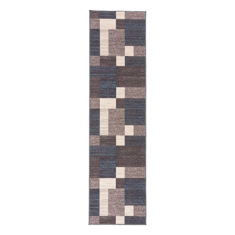Modern Blue and Beige Geometric Synthetic Runner Rug 22" x 84"