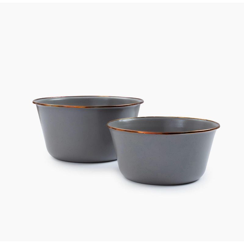 Slate Gray Enamel Mixing Bowl Set with Copper Trim