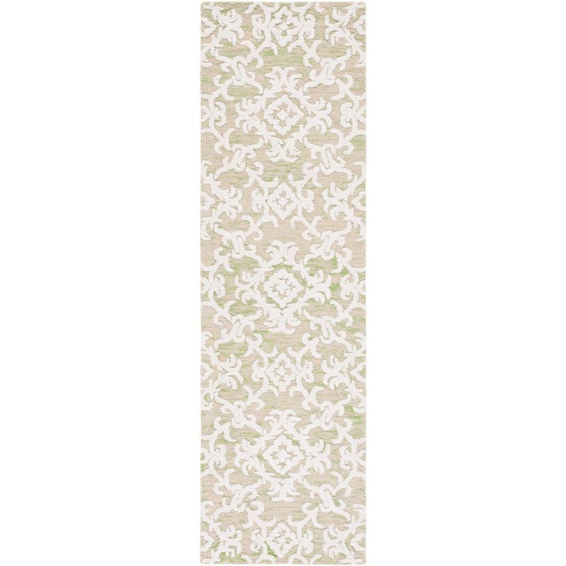 Light Green and Ivory Hand Tufted Wool Runner Rug