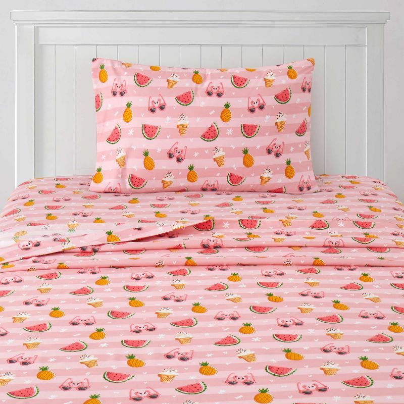Summer Fun Pink Microfiber Twin Kids' Sheet Set