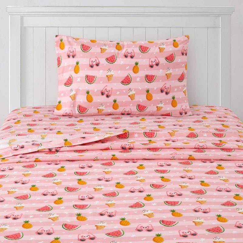 Sweet Summer Fun Pink Microfiber Twin XL Kids' Sheet Set