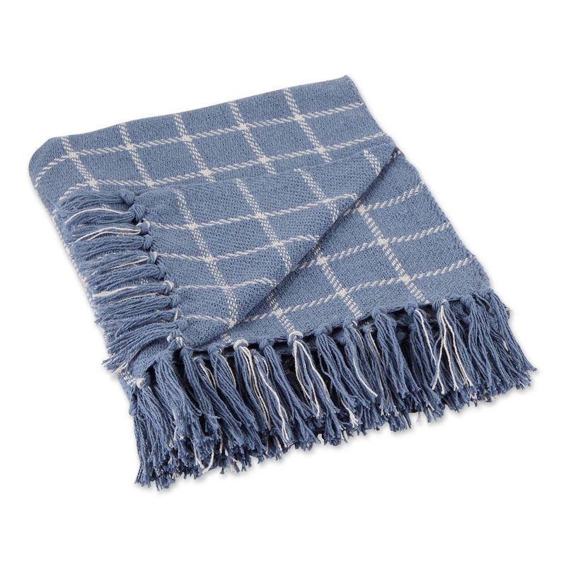 Stonewash Blue Checked Plaid Cotton Throw, 50"x60"