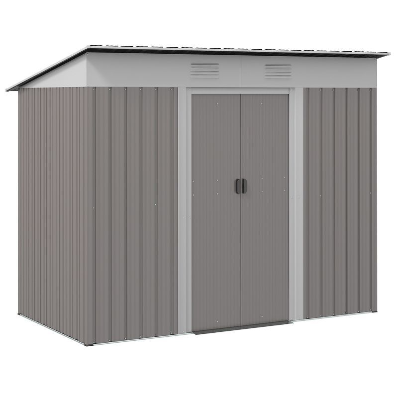 Light Gray Metal Garden Shed with Dual Locking Doors and Windows