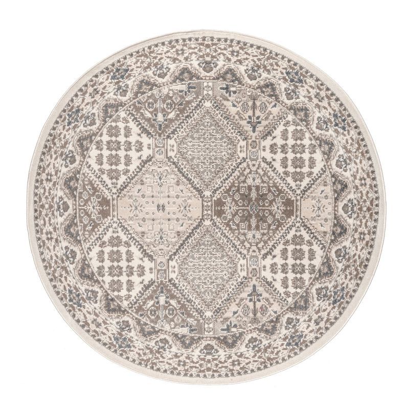 Beige 6' Round Stain-Resistant Synthetic Area Rug