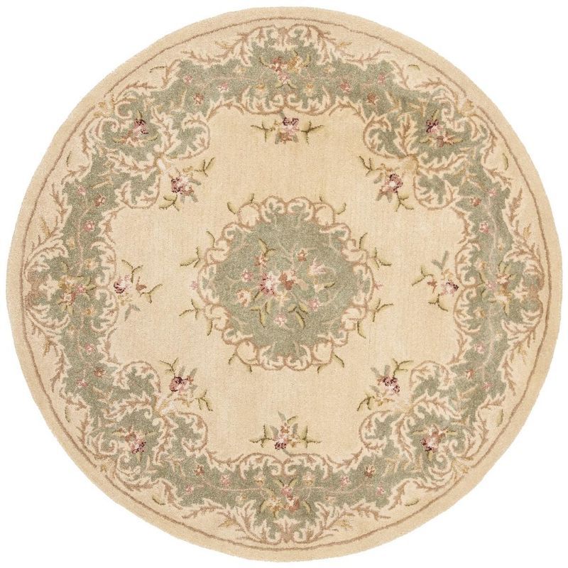 Ivory and Light Blue Round Hand-Tufted Wool Rug