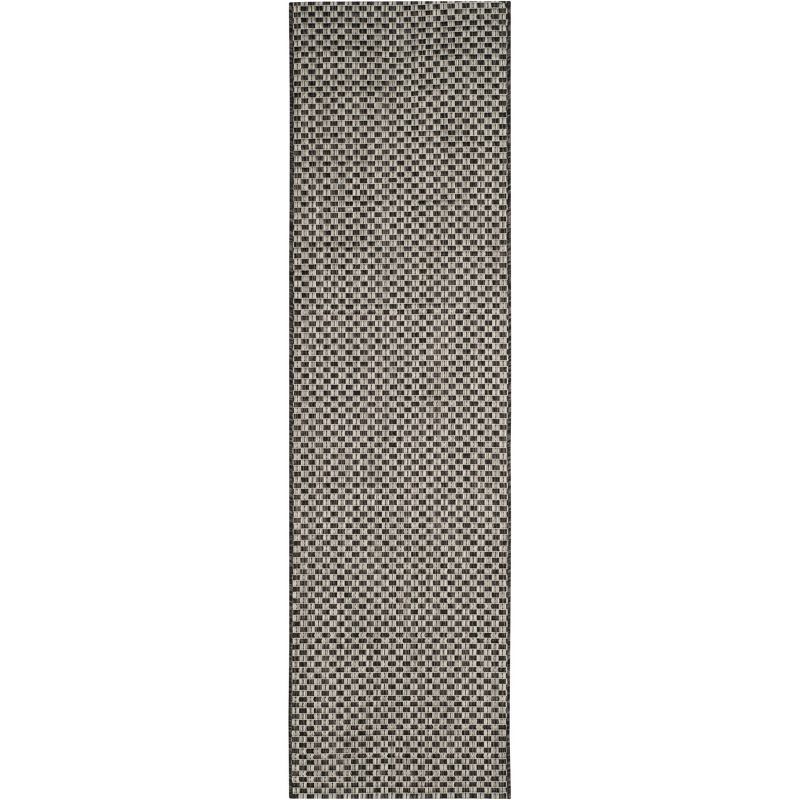 Black and Gray Synthetic Flat Woven Outdoor Runner Rug