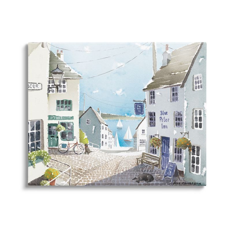 Coastal Town Seaport Sailboats Canvas Wall Art, 20 x 16