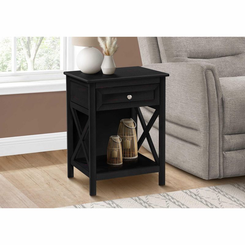 Black Wood Transitional End Table with Storage Drawer and Shelf