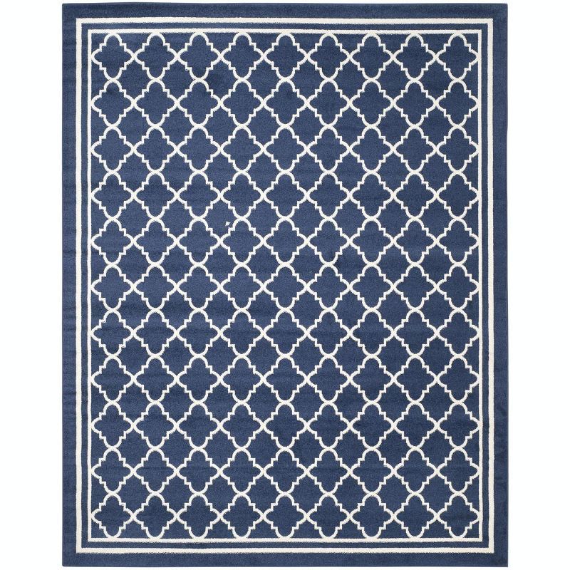 Navy & Beige Geometric 9' x 12' Easy-Care Synthetic Area Rug