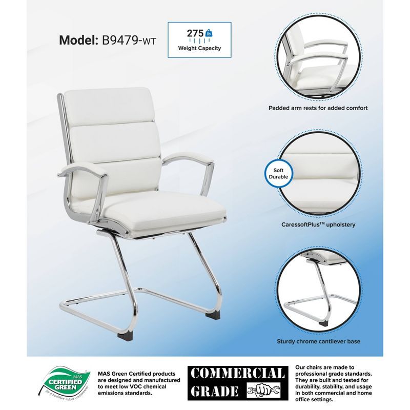 Chic White CaressoftPlus Executive Guest Chair with Chrome Finish