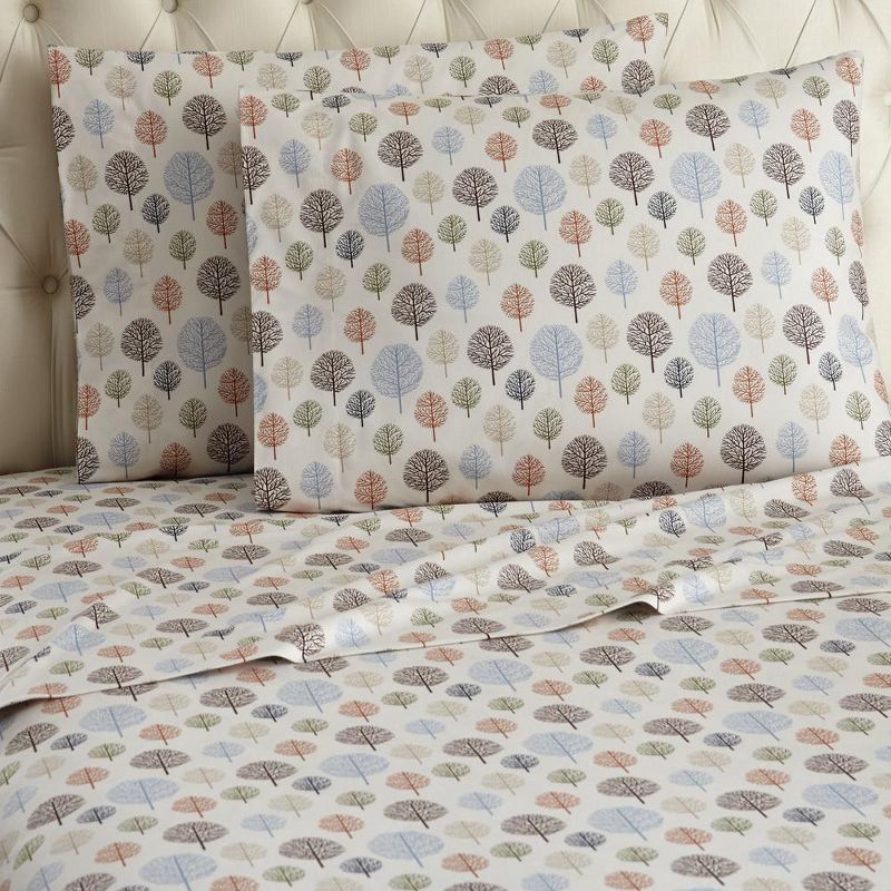 Full Size Multicolor Cotton Polyester Flannel Sheet Set with Tree Print