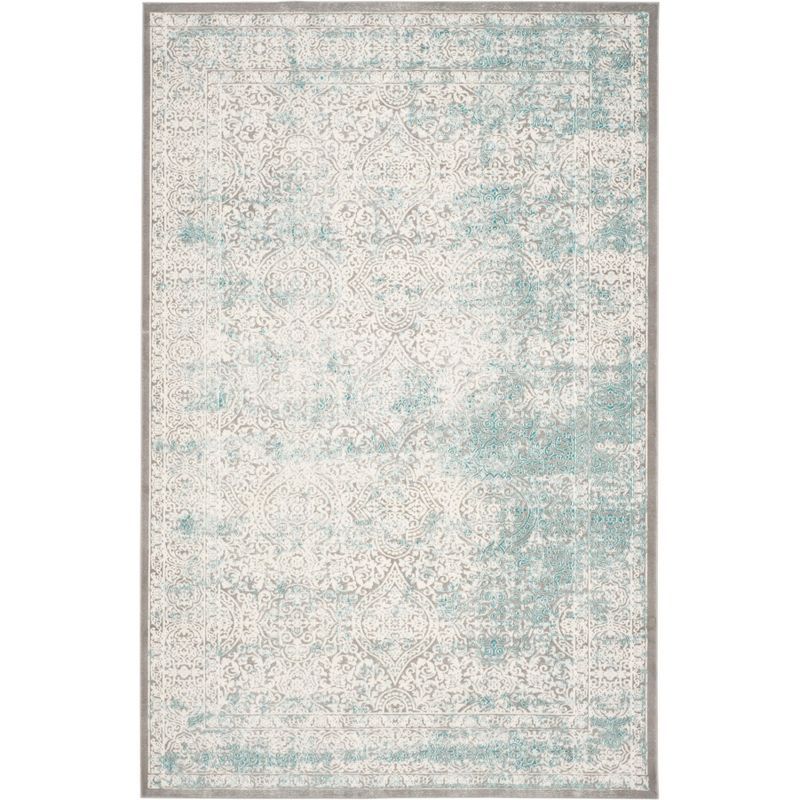 Ivory and Turquoise Hand-Knotted Rectangular Area Rug